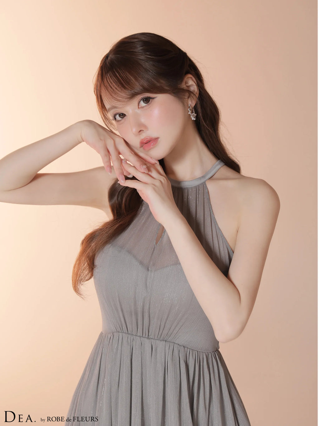 ラメシフォンホルターネックティアードロングドレス (DE4145)