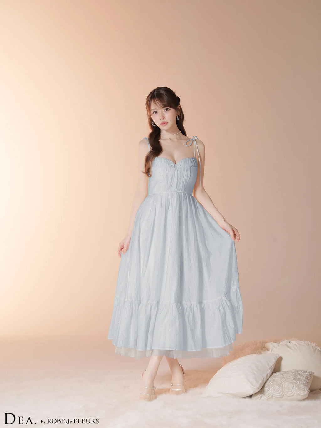 ストーン付きシフォンロングキャミキャバドレス (DE4147)