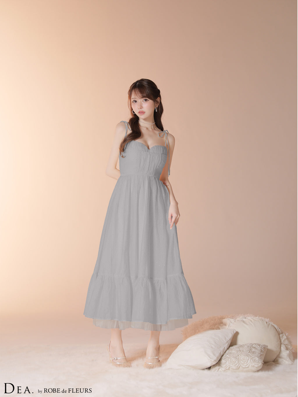 【XS〜Lサイズあり】ストーン付きシフォンロングキャミキャバドレス (DE4147)