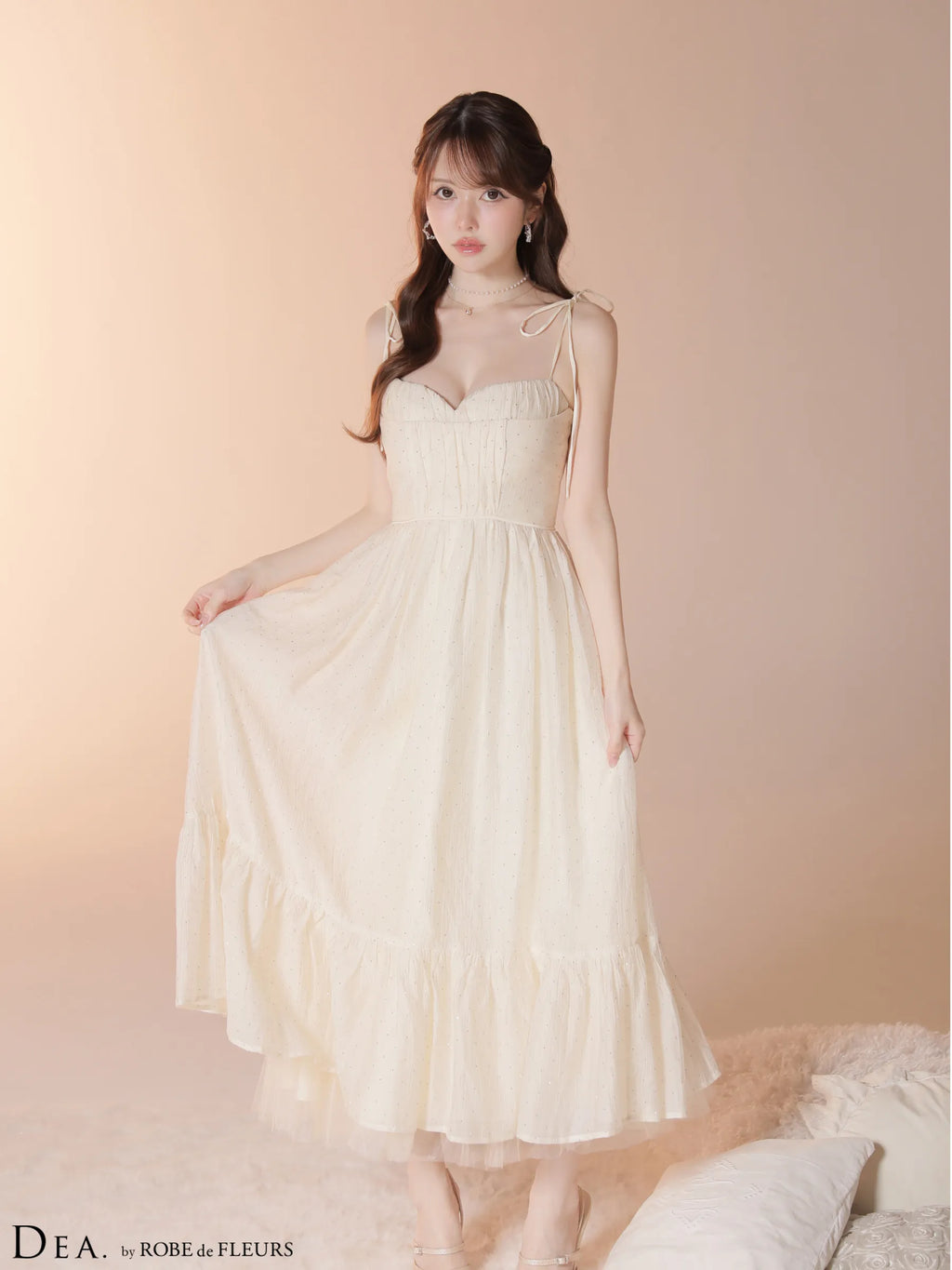 ストーン付きシフォンロングキャミキャバドレス (DE4147)