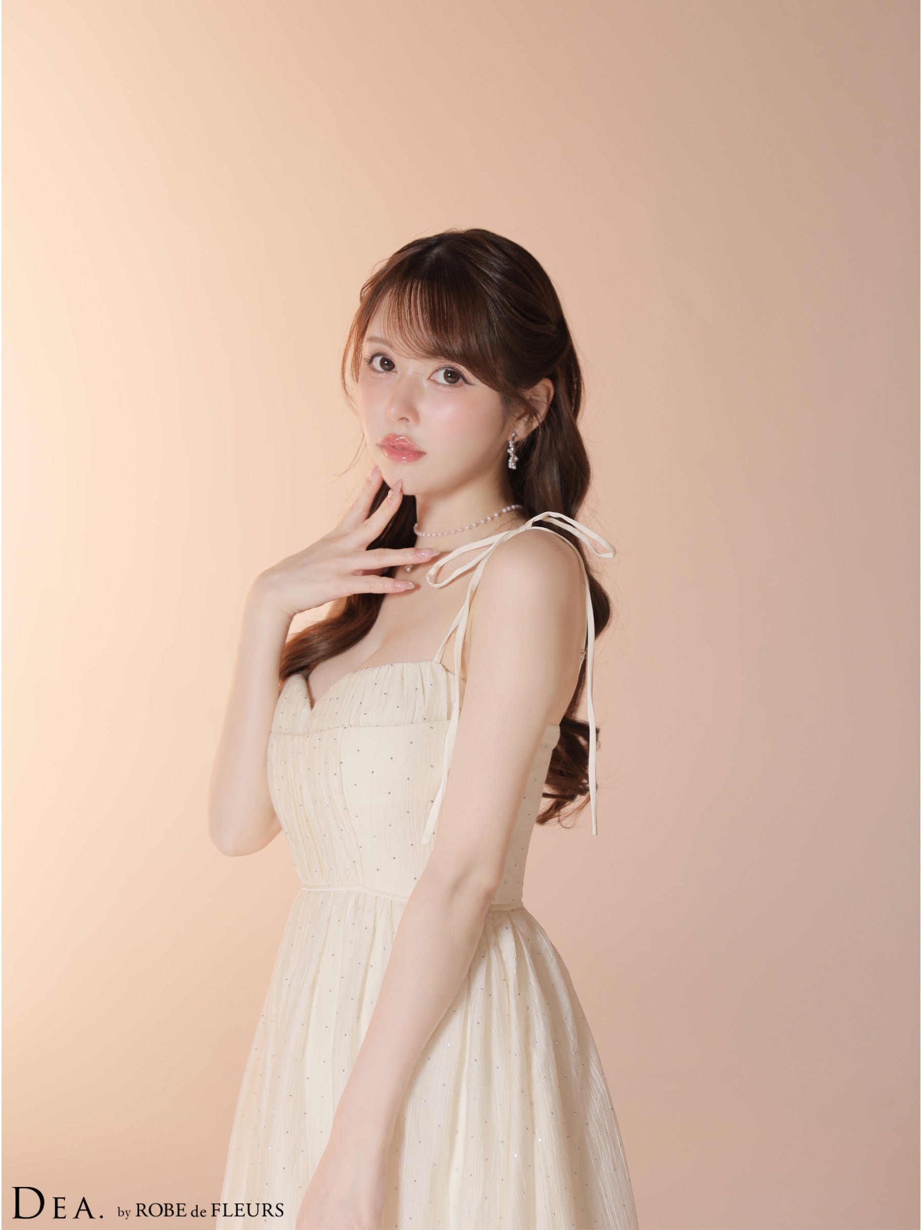 【XS〜Lサイズあり】ストーン付きシフォンロングキャミキャバドレス (DE4147)