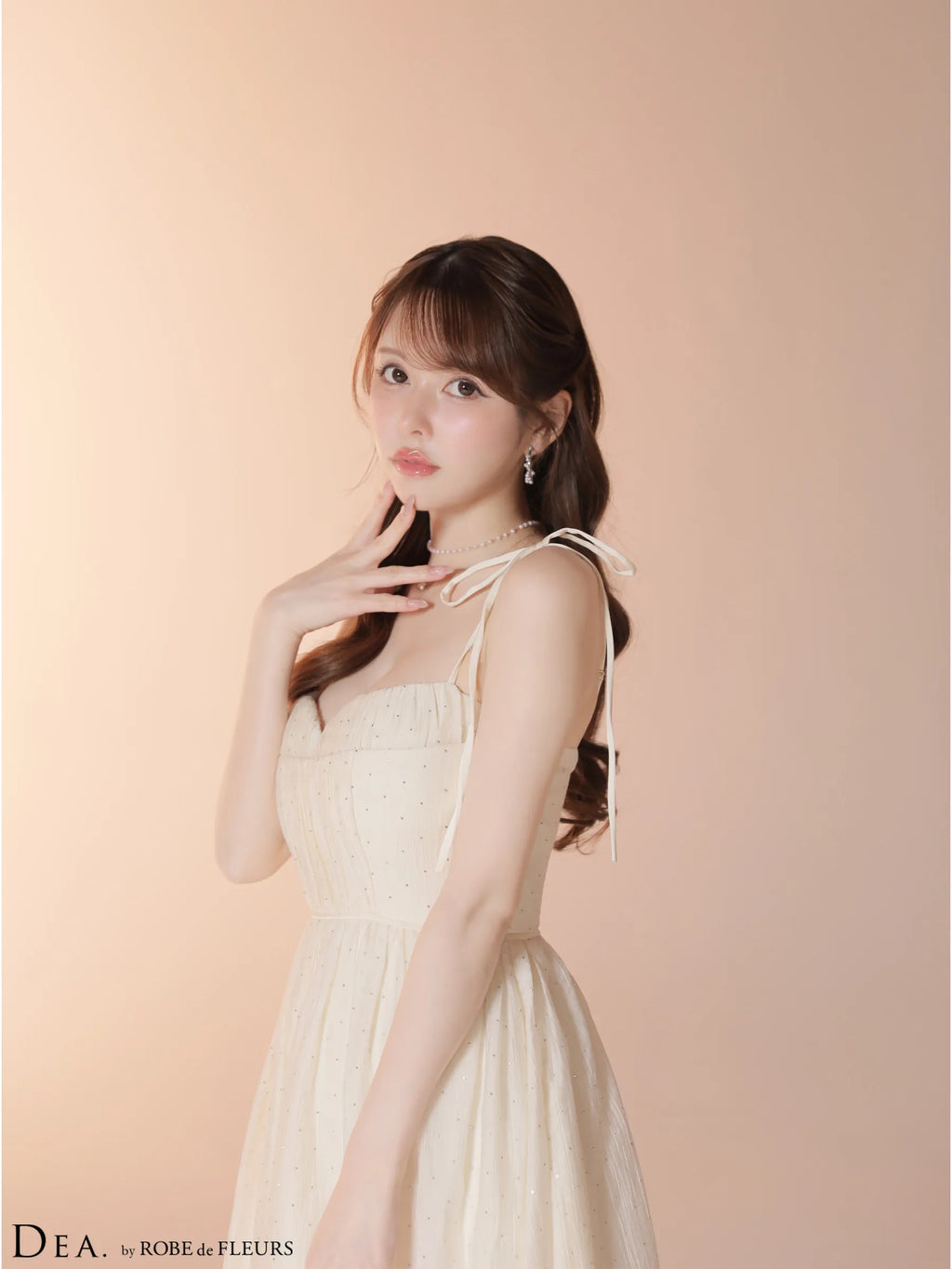 ストーン付きシフォンロングキャミキャバドレス (DE4147)
