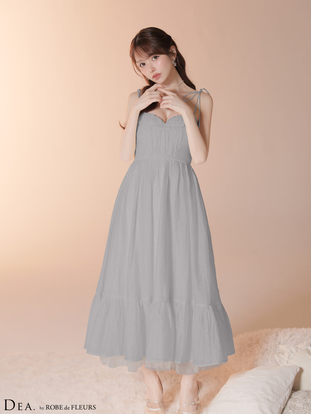 【XS〜Lサイズあり】ストーン付きシフォンロングキャミキャバドレス (DE4147)