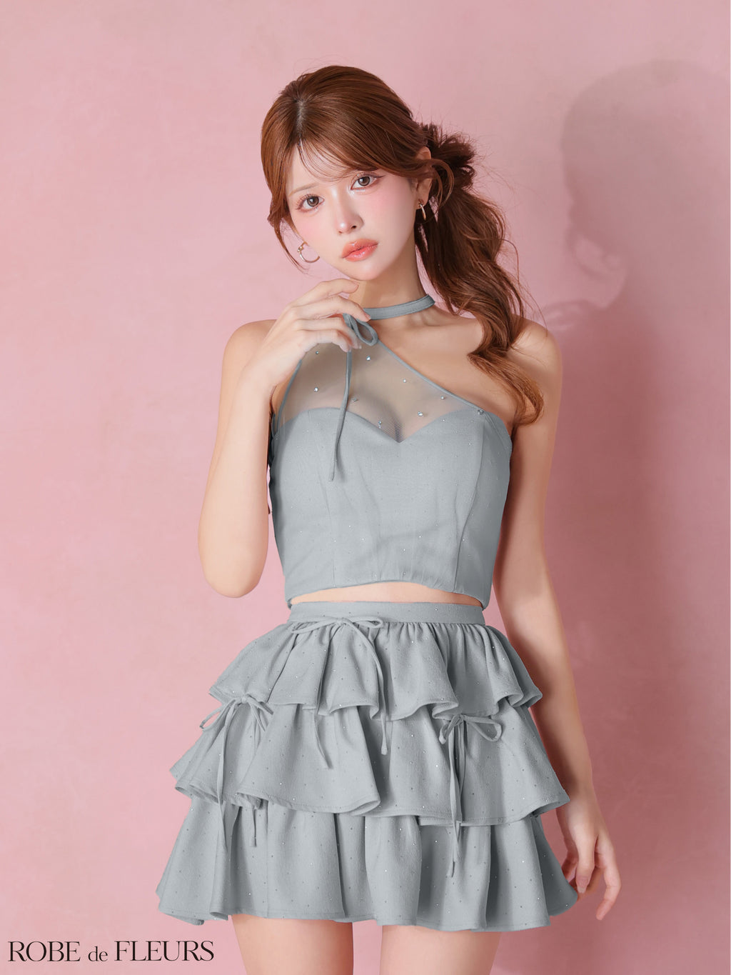 ★予約商品★【7月中旬頃入荷予定】【XSサイズあり】ストーンワンショルティアードツーピースミニキャバドレス (fm4152)