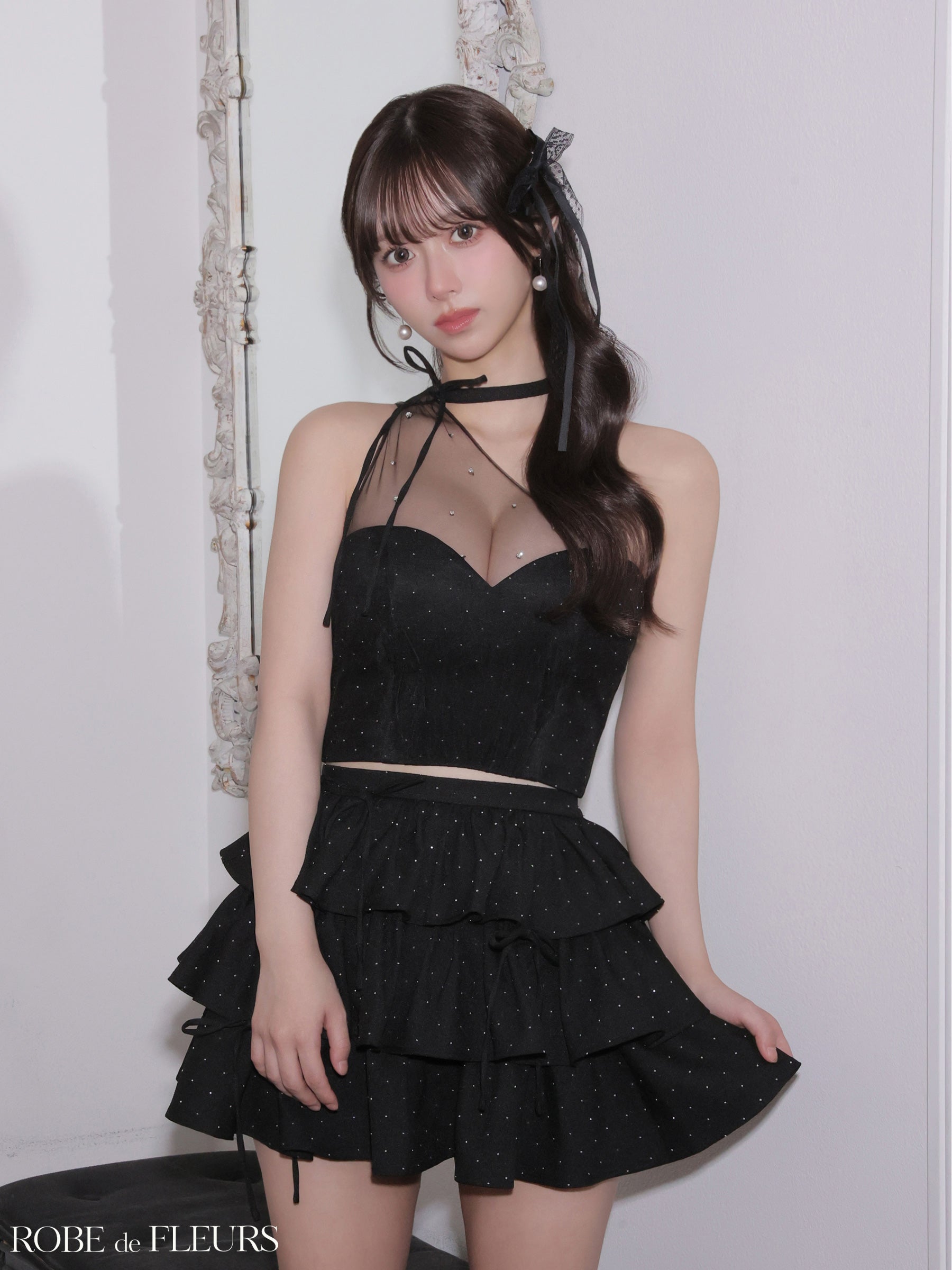 ★予約商品★【7月中旬頃入荷予定】【XSサイズあり】ストーンワンショルティアードツーピースミニキャバドレス (fm4152)