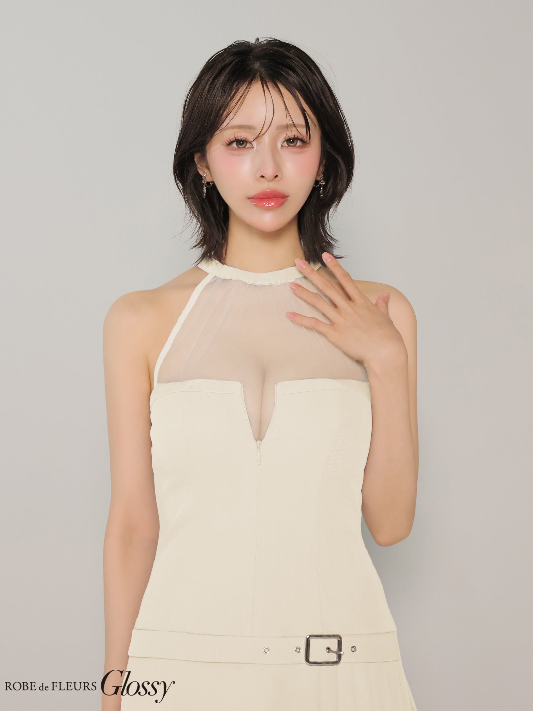★一部予約商品★【7月上旬頃入荷予定】【XSサイズあり】シアーホルターネックフレアミニキャバドレス(GL4153)