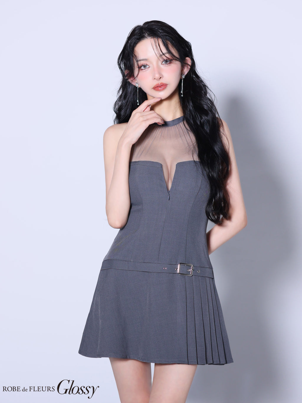 ★一部予約商品★【7月上旬頃入荷予定】【XSサイズあり】シアーホルターネックフレアミニキャバドレス(GL4153)