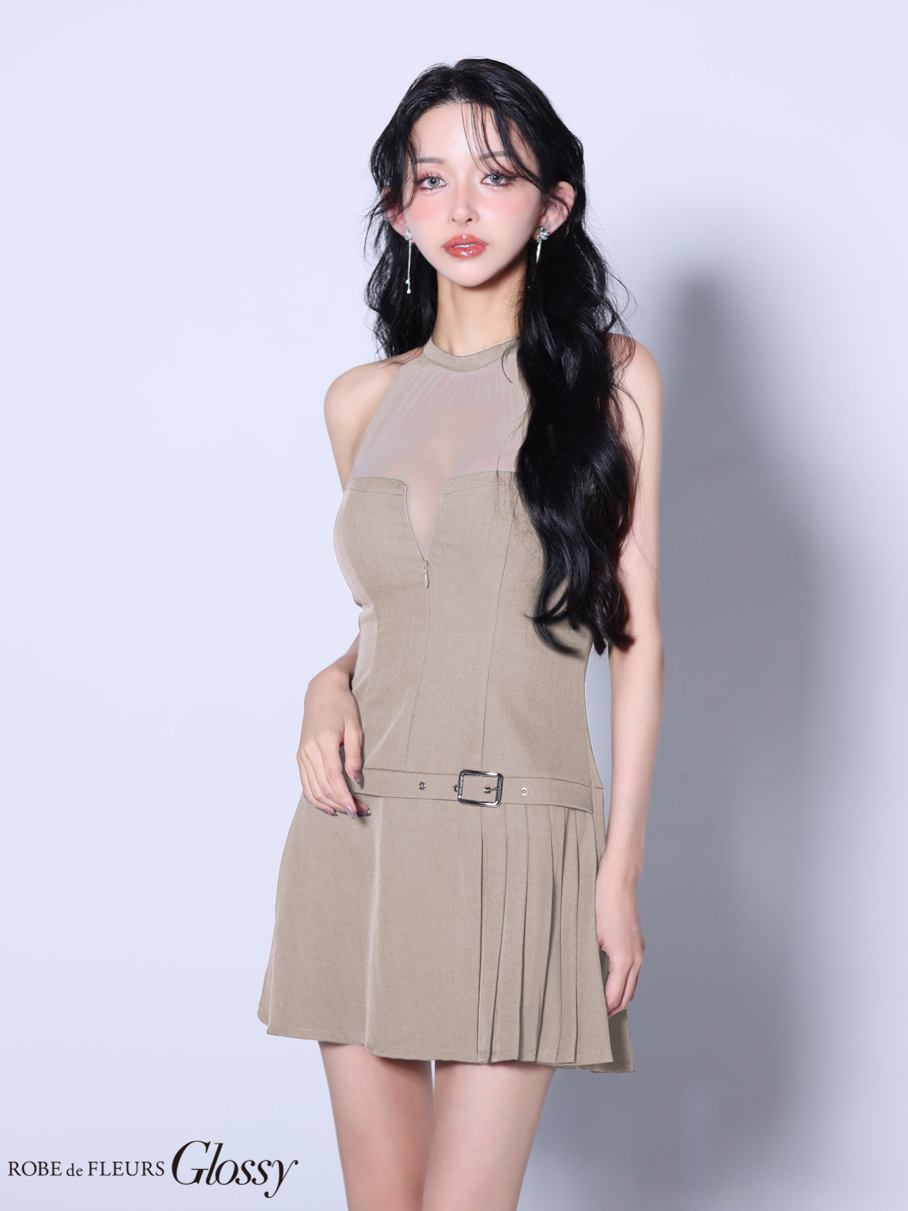 ★一部予約商品★【7月上旬頃入荷予定】【XSサイズあり】シアーホルターネックフレアミニキャバドレス(GL4153)