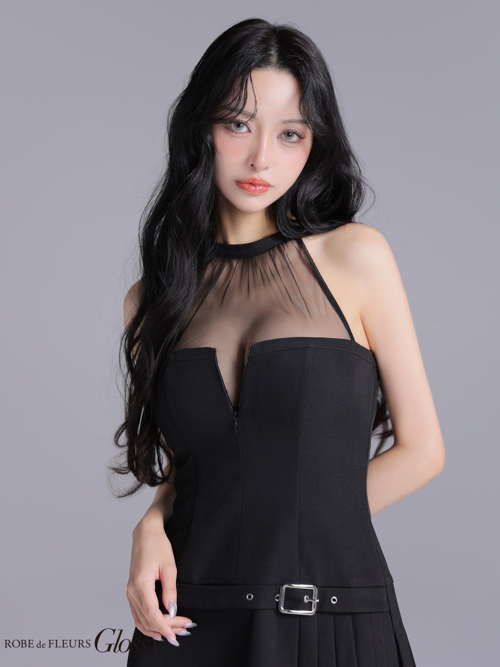 ★一部予約商品★【7月上旬頃入荷予定】【XSサイズあり】シアーホルターネックフレアミニキャバドレス(GL4153)