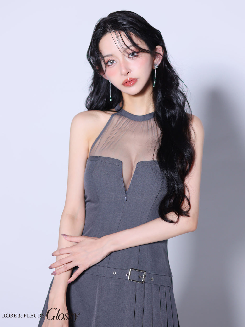★一部予約商品★【7月上旬頃入荷予定】【XSサイズあり】シアーホルターネックフレアミニキャバドレス(GL4153)