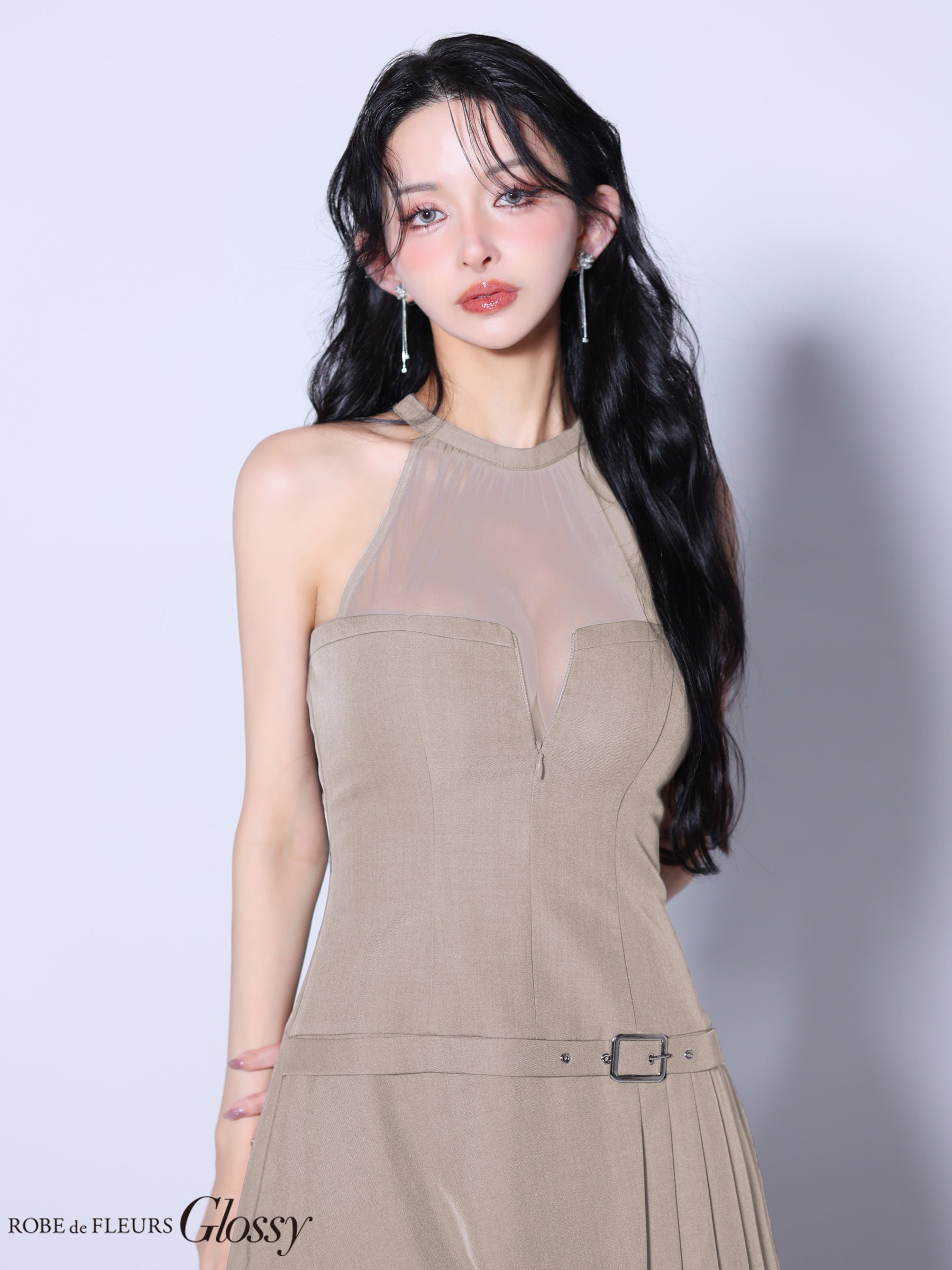 ★一部予約商品★【7月上旬頃入荷予定】【XSサイズあり】シアーホルターネックフレアミニキャバドレス(GL4153)