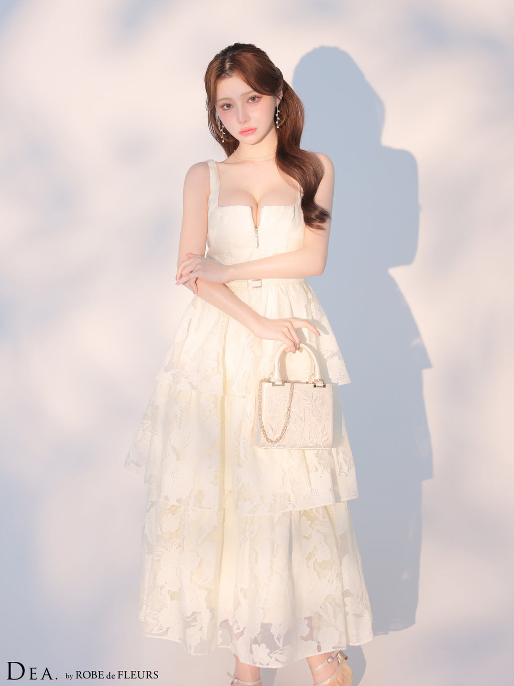 ★一部予約商品★【8月上旬頃入荷予定】【XS〜Lサイズあり】オーガンジーフラワーティアードロングキャバドレス (DE4171)