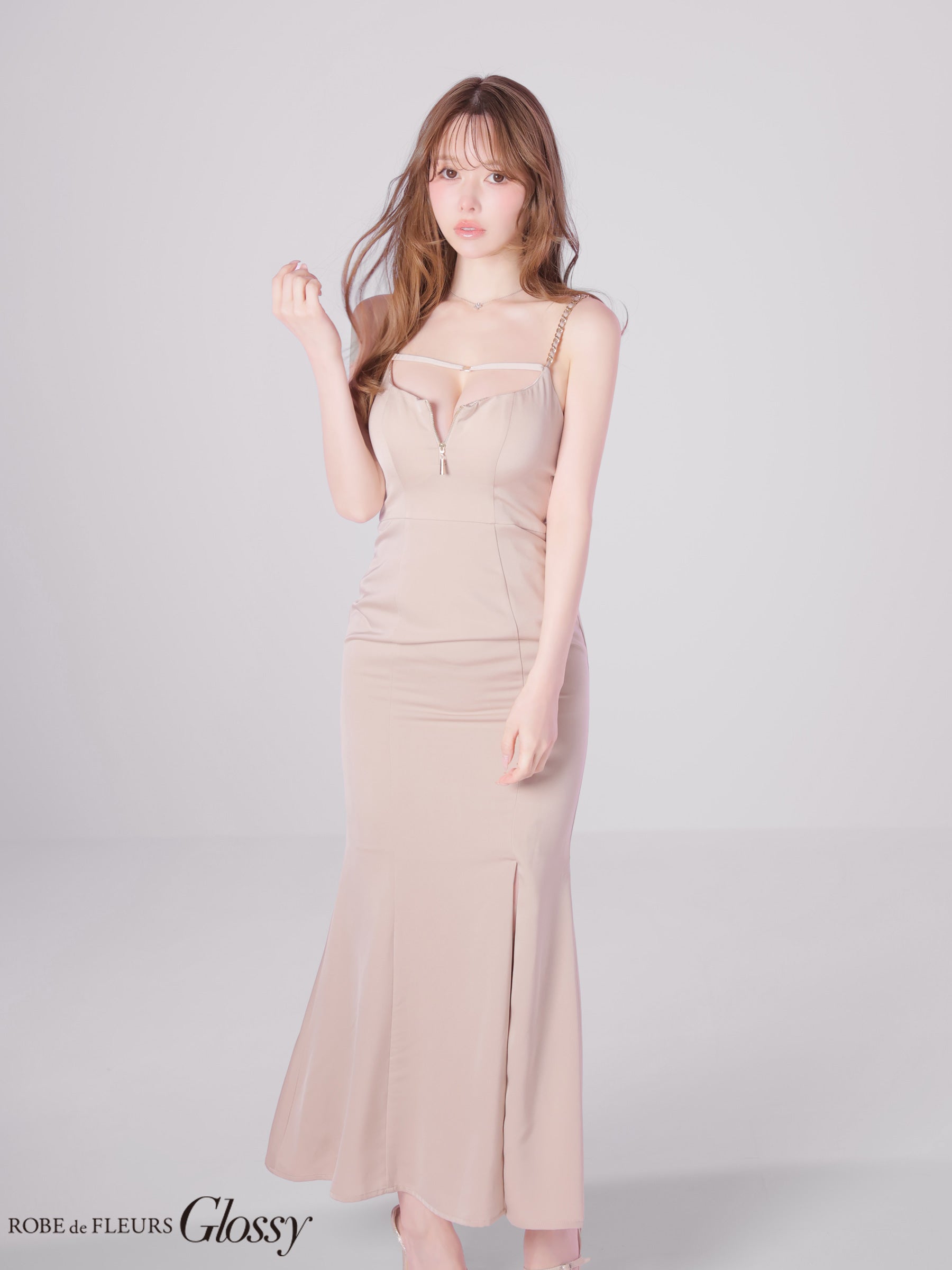 ROBE de FLEURS ストーンワンショルティアードツーピースS ピンク