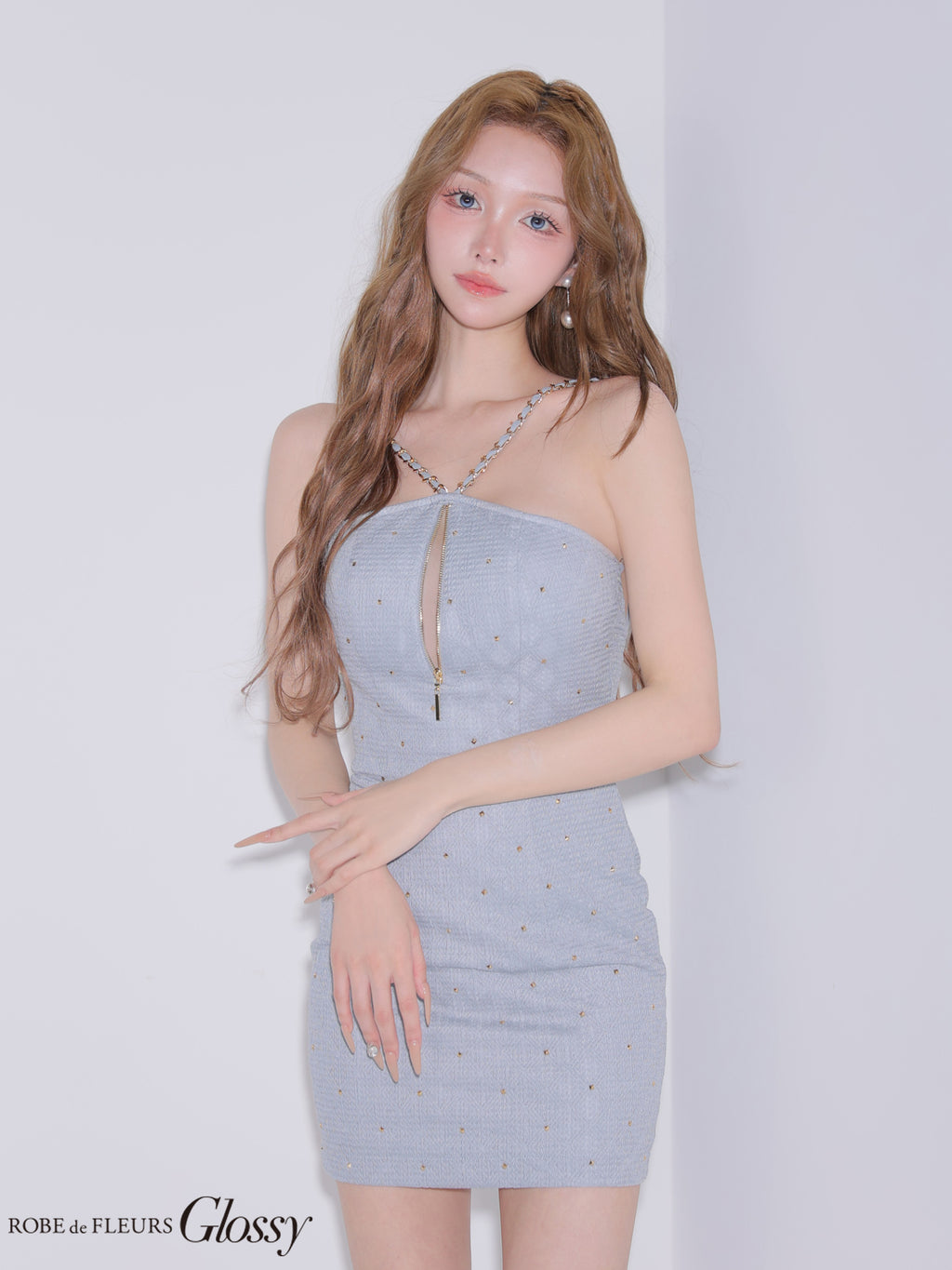 ★予約商品★【9月中旬頃入荷予定】【XSサイズあり】 スタッズダイヤジャガードミニキャバドレス(GL4179)