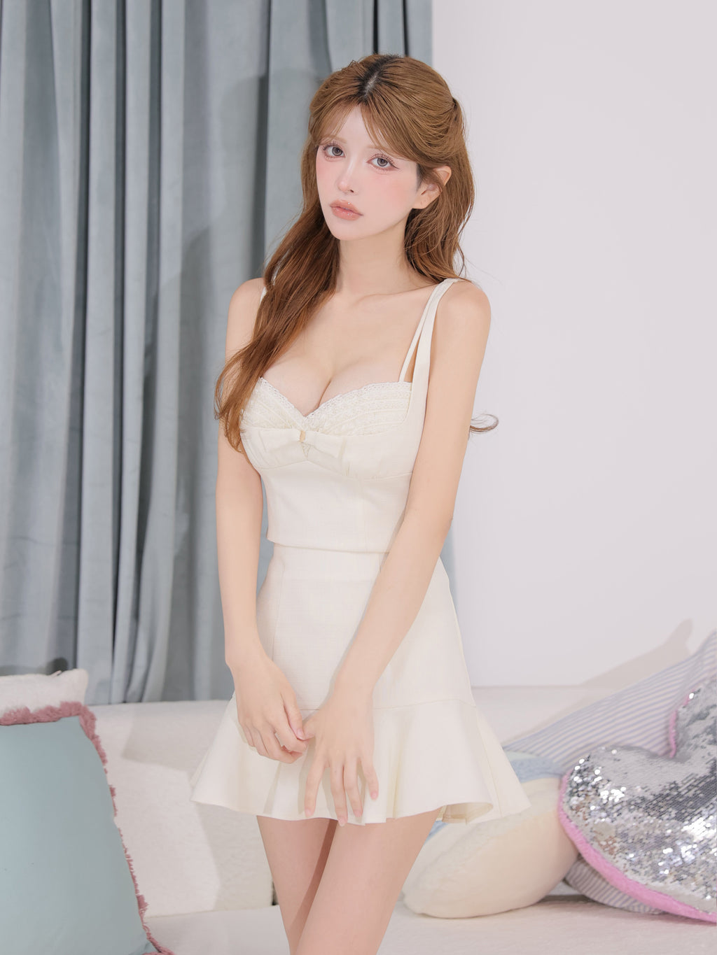 予約商品【7月下旬頃入荷予定】リボンセットアップフレアミニキャバドレス (fm4198)