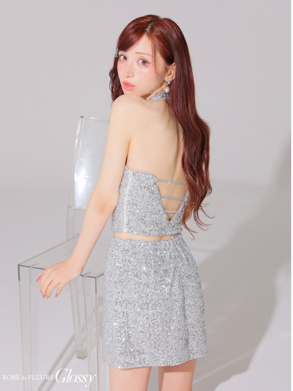 【XSサイズあり】2way♡スパンコールホルターバストカットセットアップミニキャバドレス(GL4204)