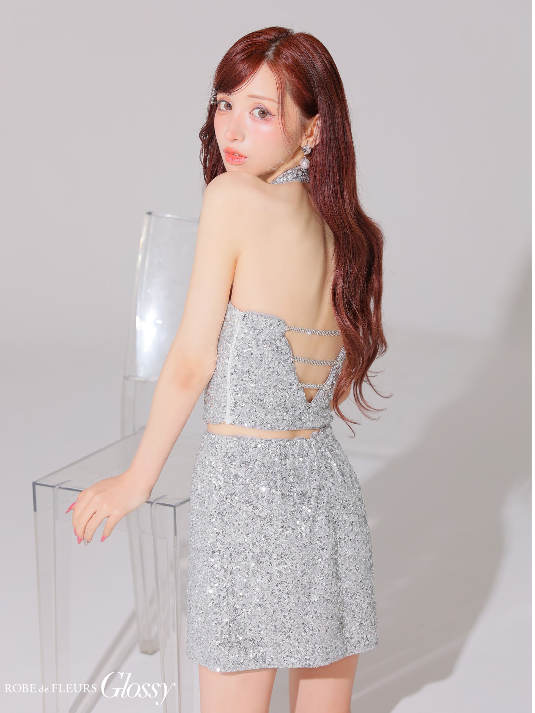 【XSサイズあり】2way♡スパンコールホルターバストカットセットアップミニキャバドレス(GL4204)
