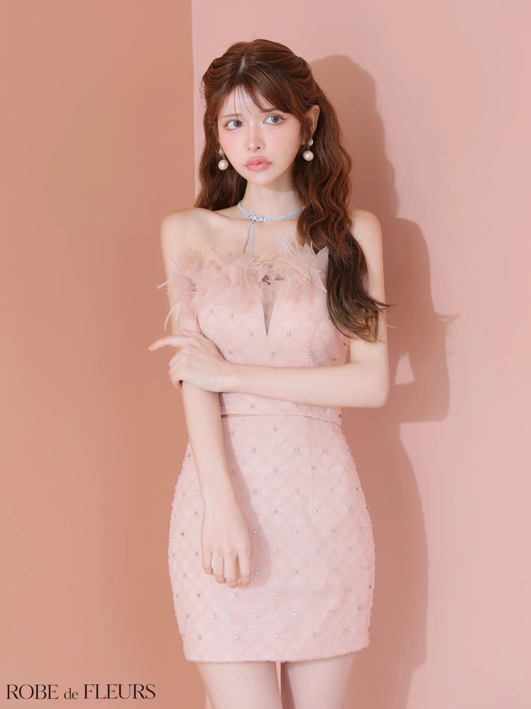 sugarコラボカラーありフラワーモチーフレースビジューセットアップミニキャバドレス(fm4210)