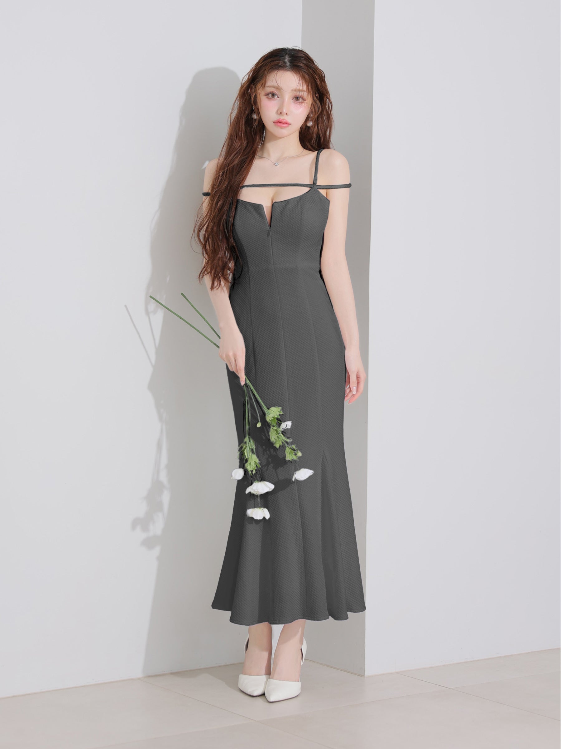 ★一部予約商品★【7月中旬頃入荷予定】【Lサイズあり】デコルテラインストレッチキルティングマーメイドキャバドレス(DE4215)