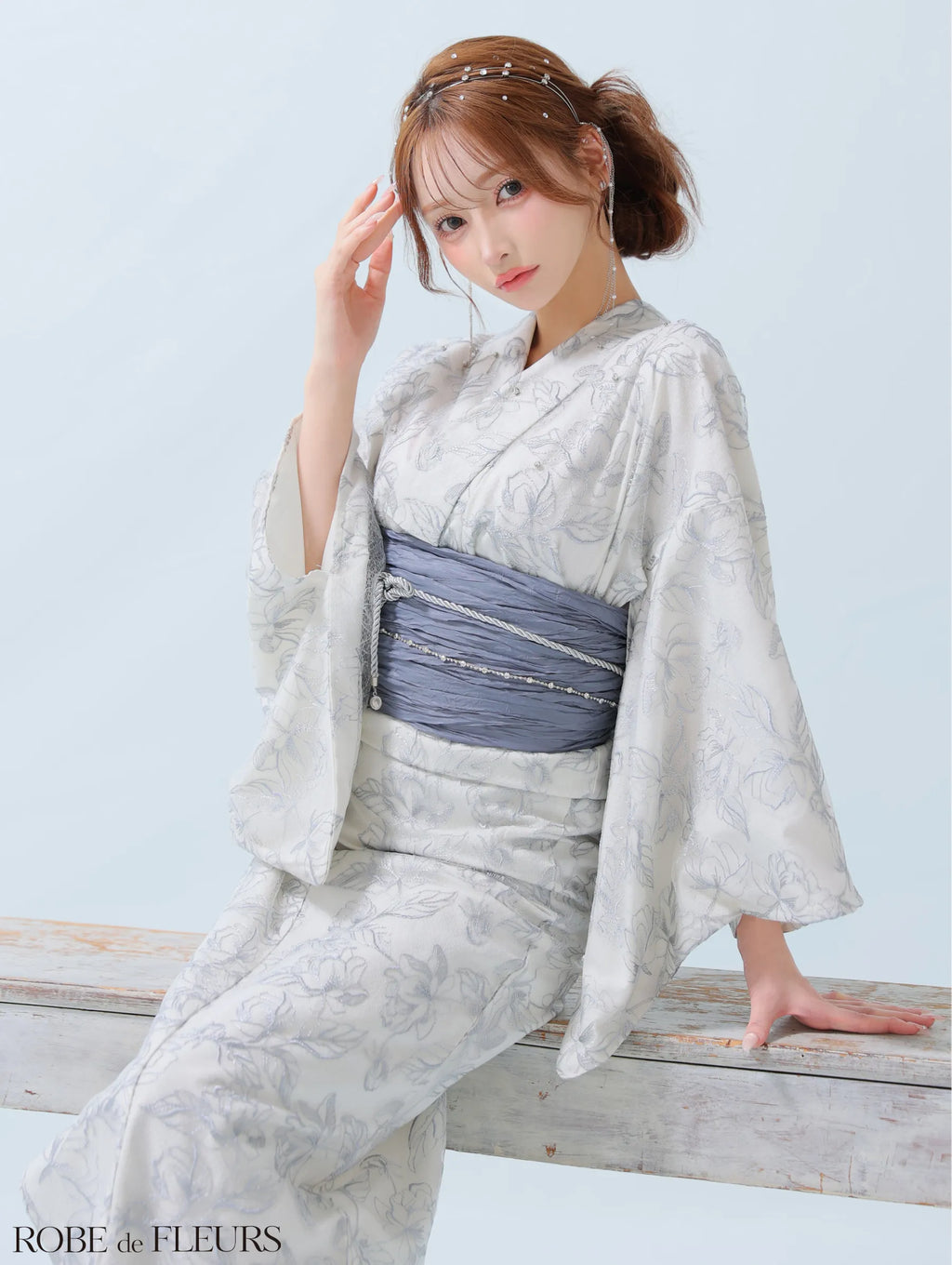 【浴衣】ROBE de FLEURS Sheer floral embroidered lace yukata　(fm4220)