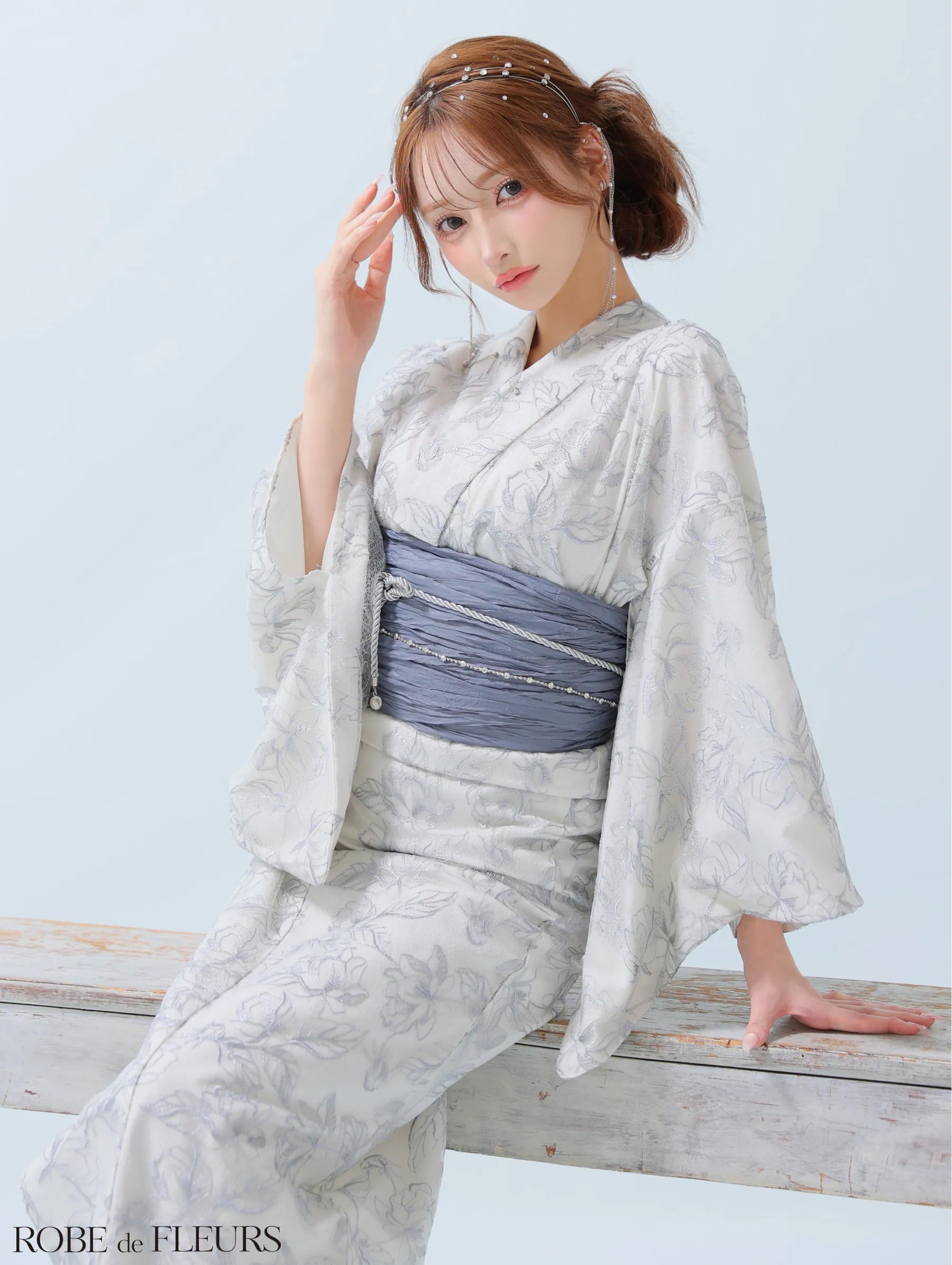 【浴衣】ROBE de FLEURS Sheer floral embroidered lace yukata　(fm4220)