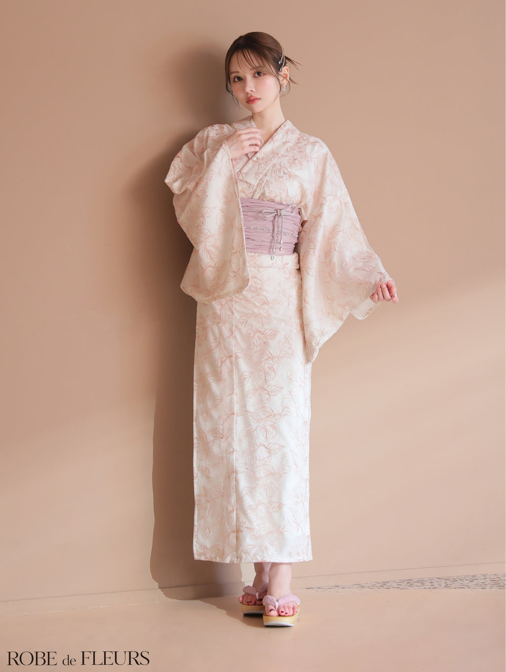 【浴衣】ROBE de FLEURS Sheer floral embroidered lace yukata　(fm4220)