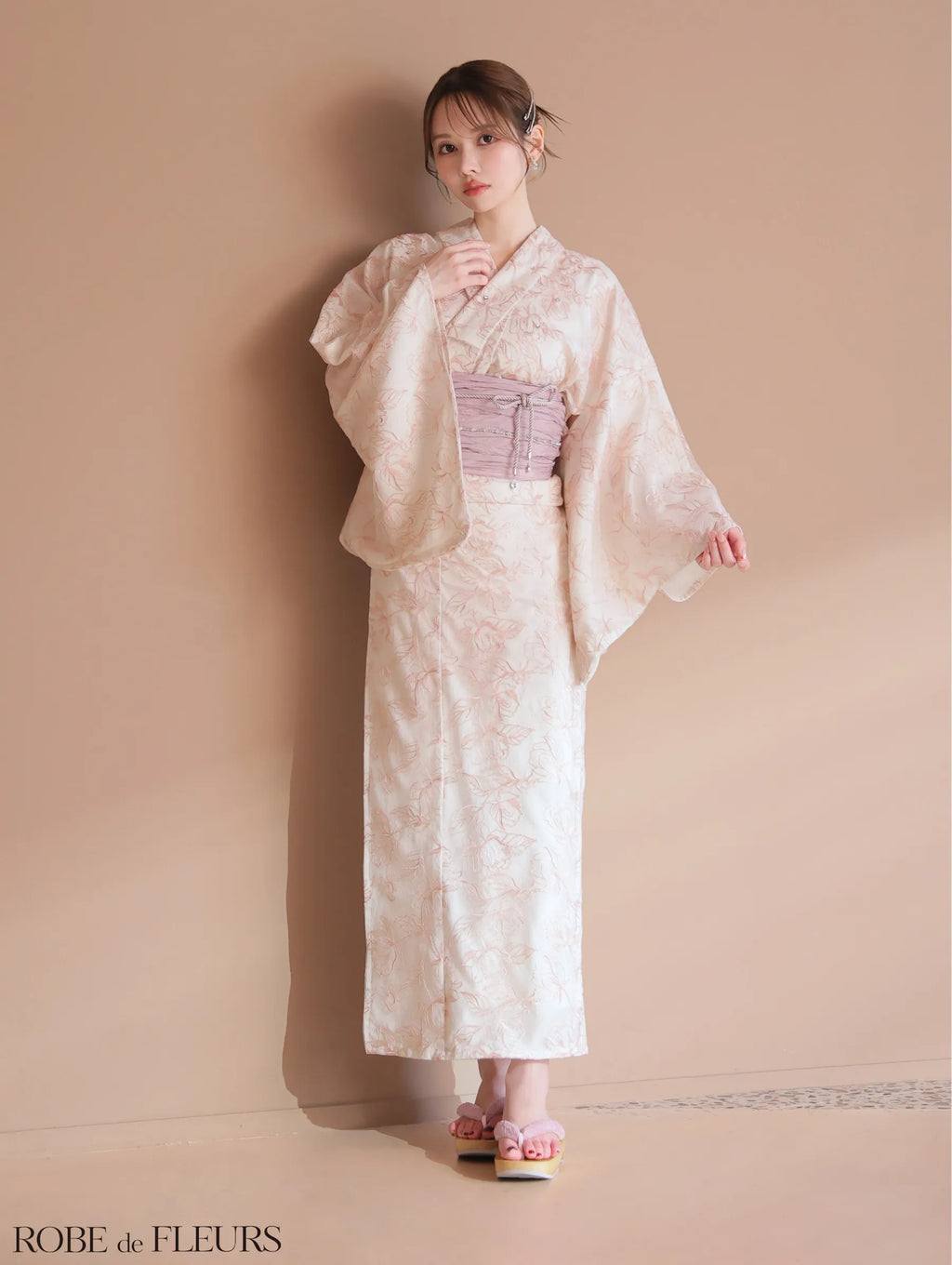 【浴衣】ROBE de FLEURS Sheer floral embroidered lace yukata　(fm4220)