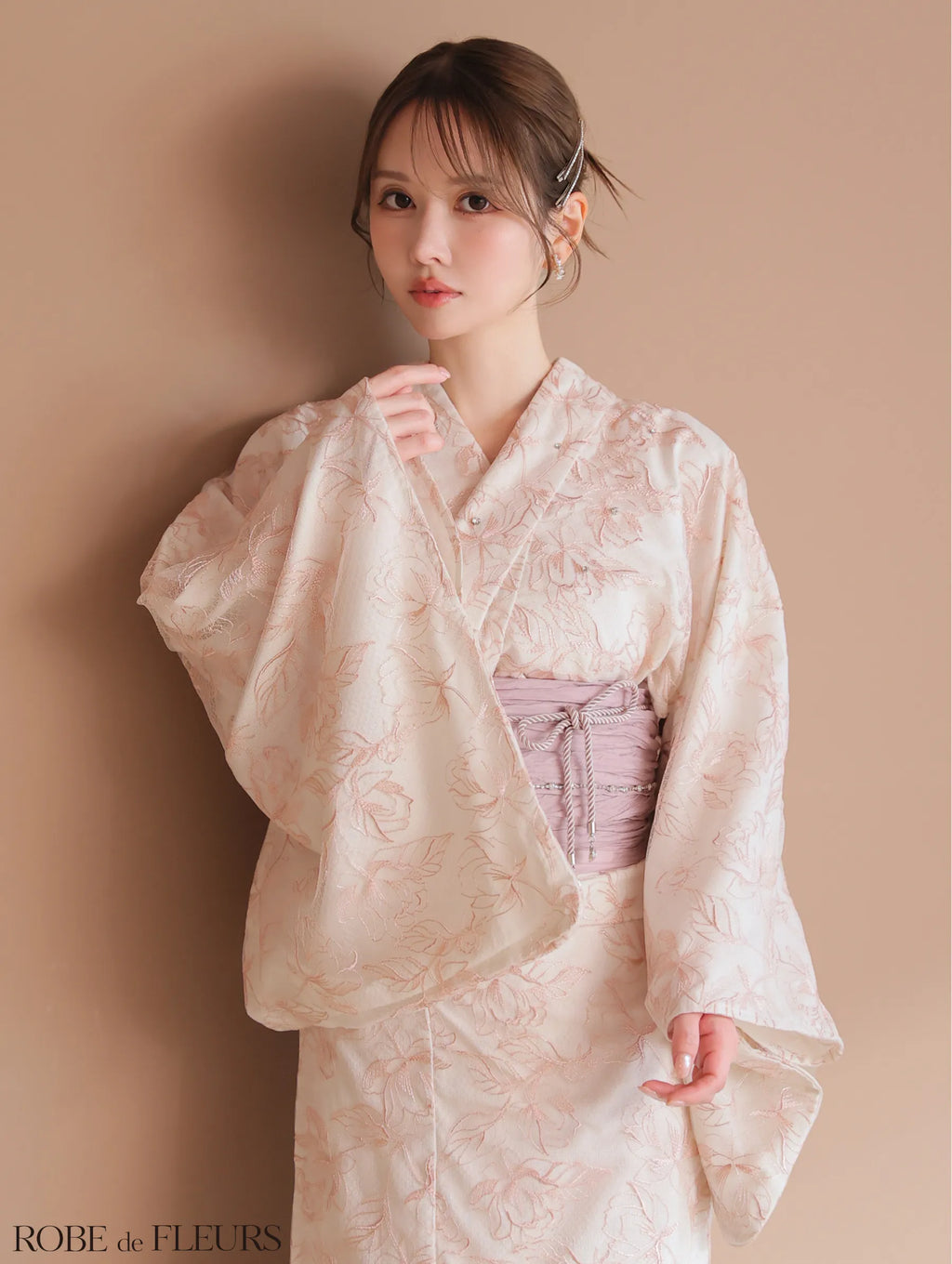 【浴衣】ROBE de FLEURS Sheer floral embroidered lace yukata　(fm4220)