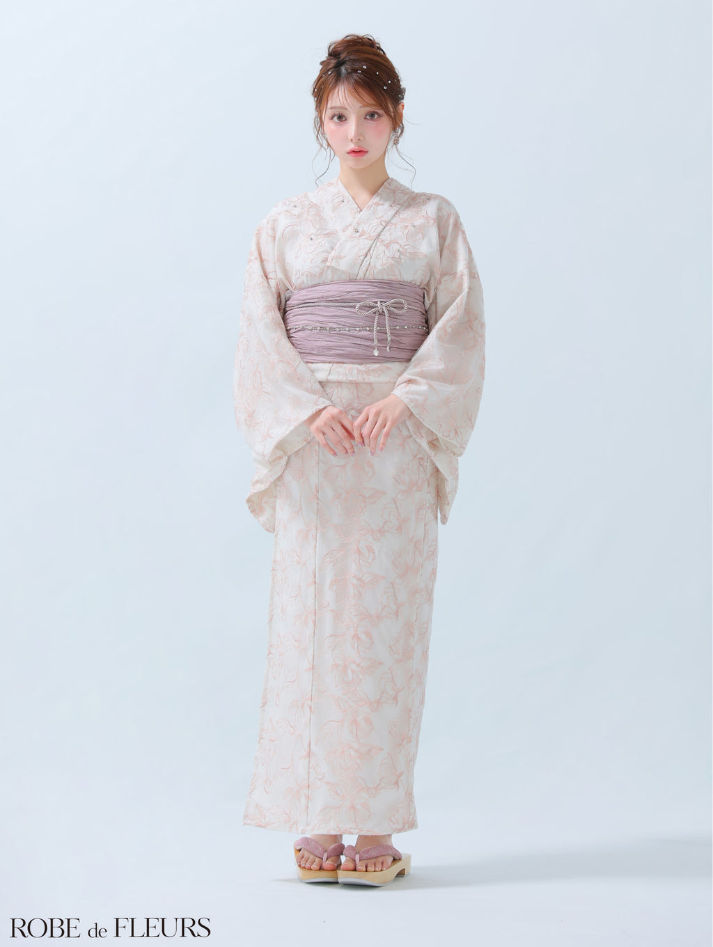 【浴衣】ROBE de FLEURS Sheer floral embroidered lace yukata　(fm4220)
