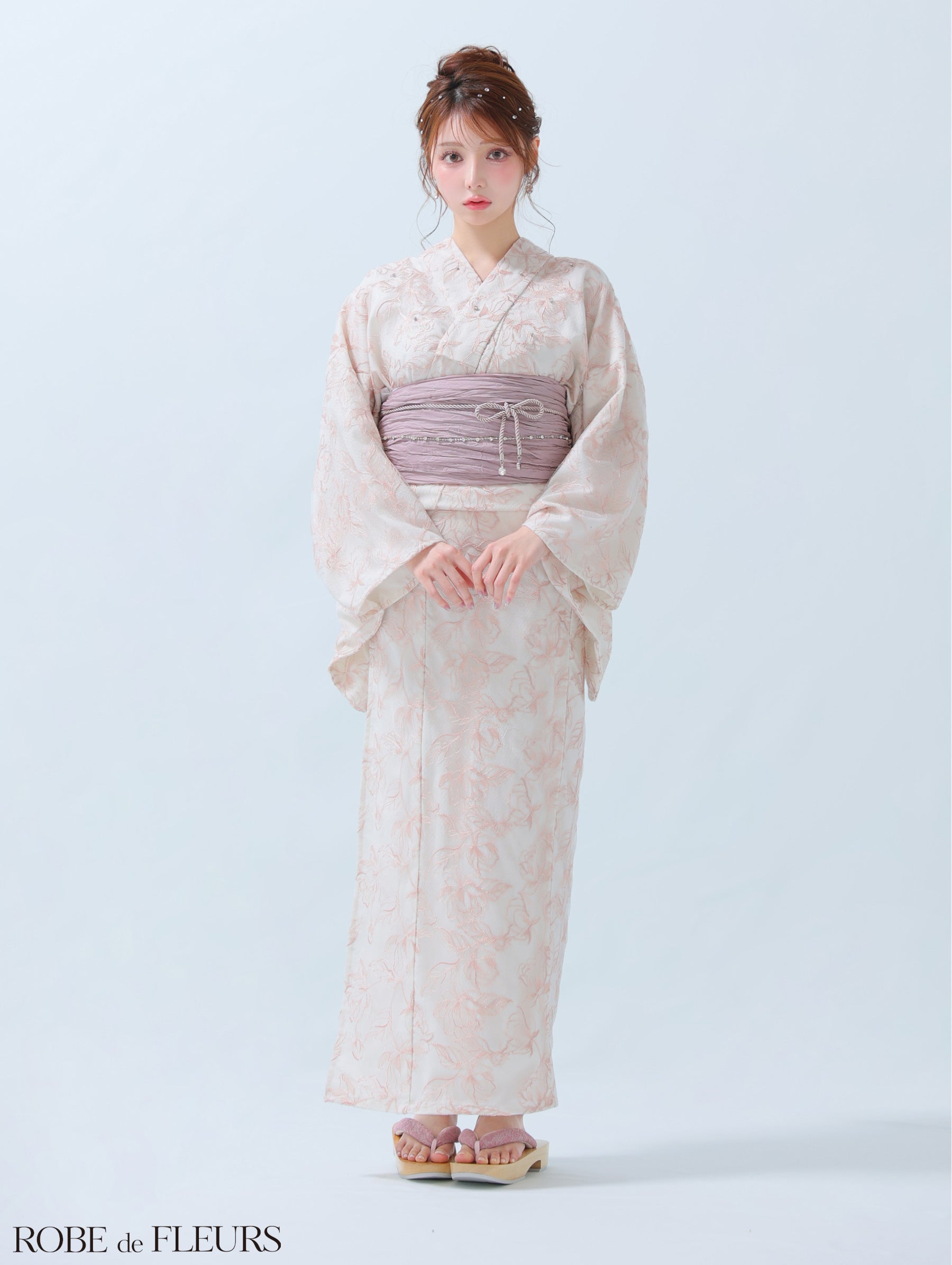【浴衣】ROBE de FLEURS Sheer floral embroidered lace yukata　(fm4220)