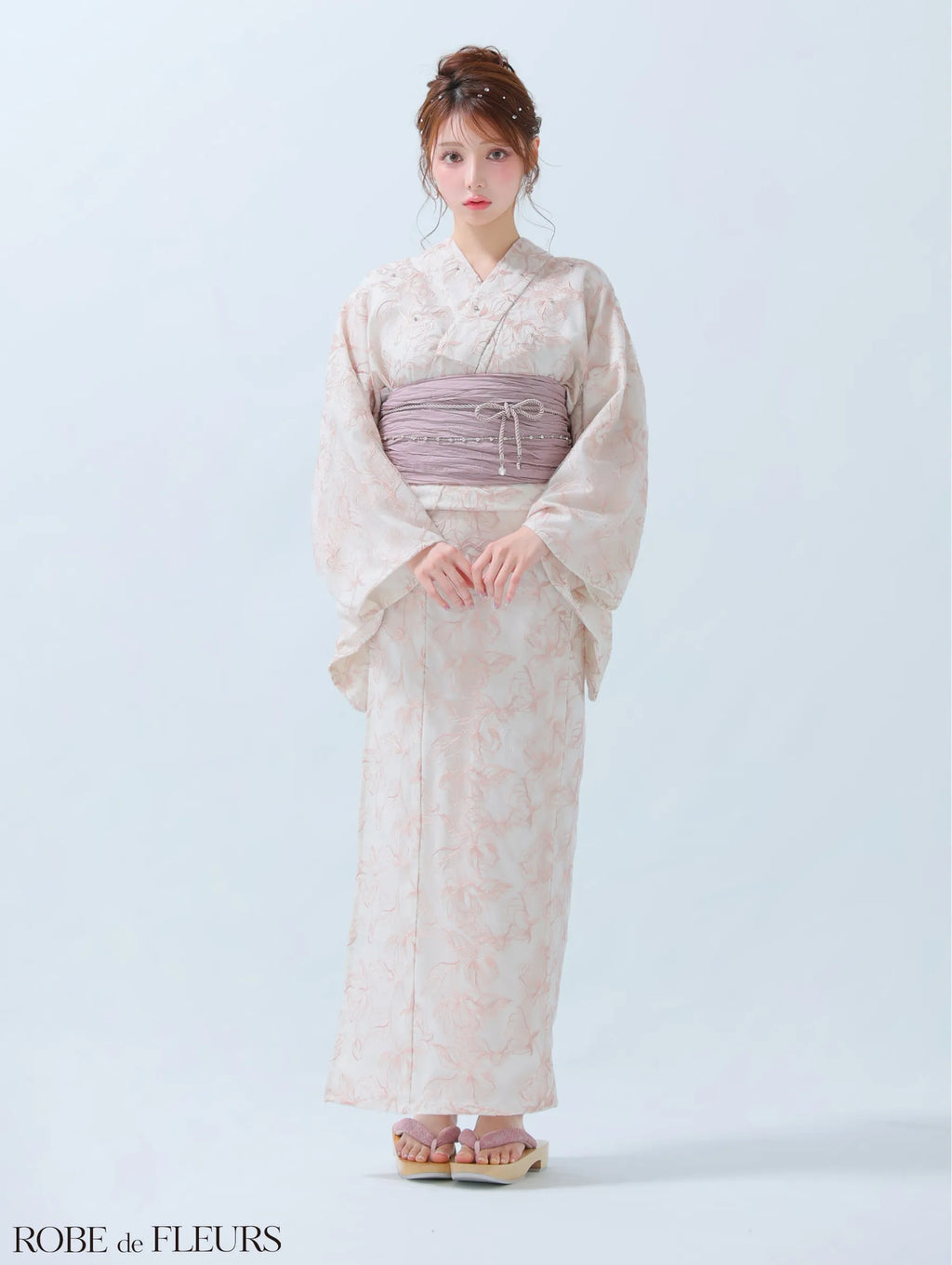 【浴衣】ROBE de FLEURS Sheer floral embroidered lace yukata　(fm4220)