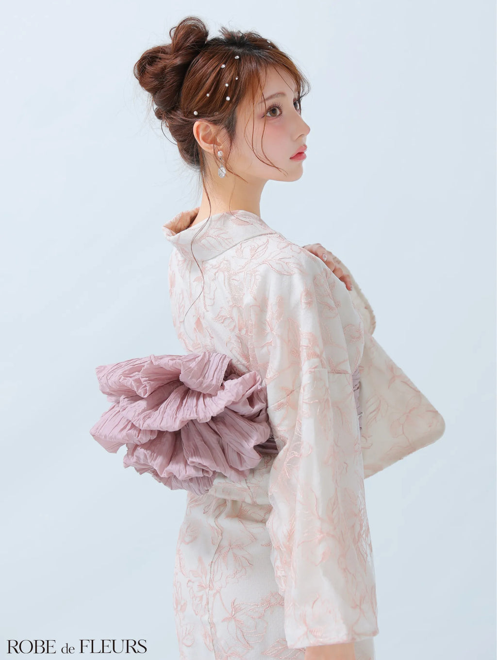 【浴衣】ROBE de FLEURS Sheer floral embroidered lace yukata　(fm4220)