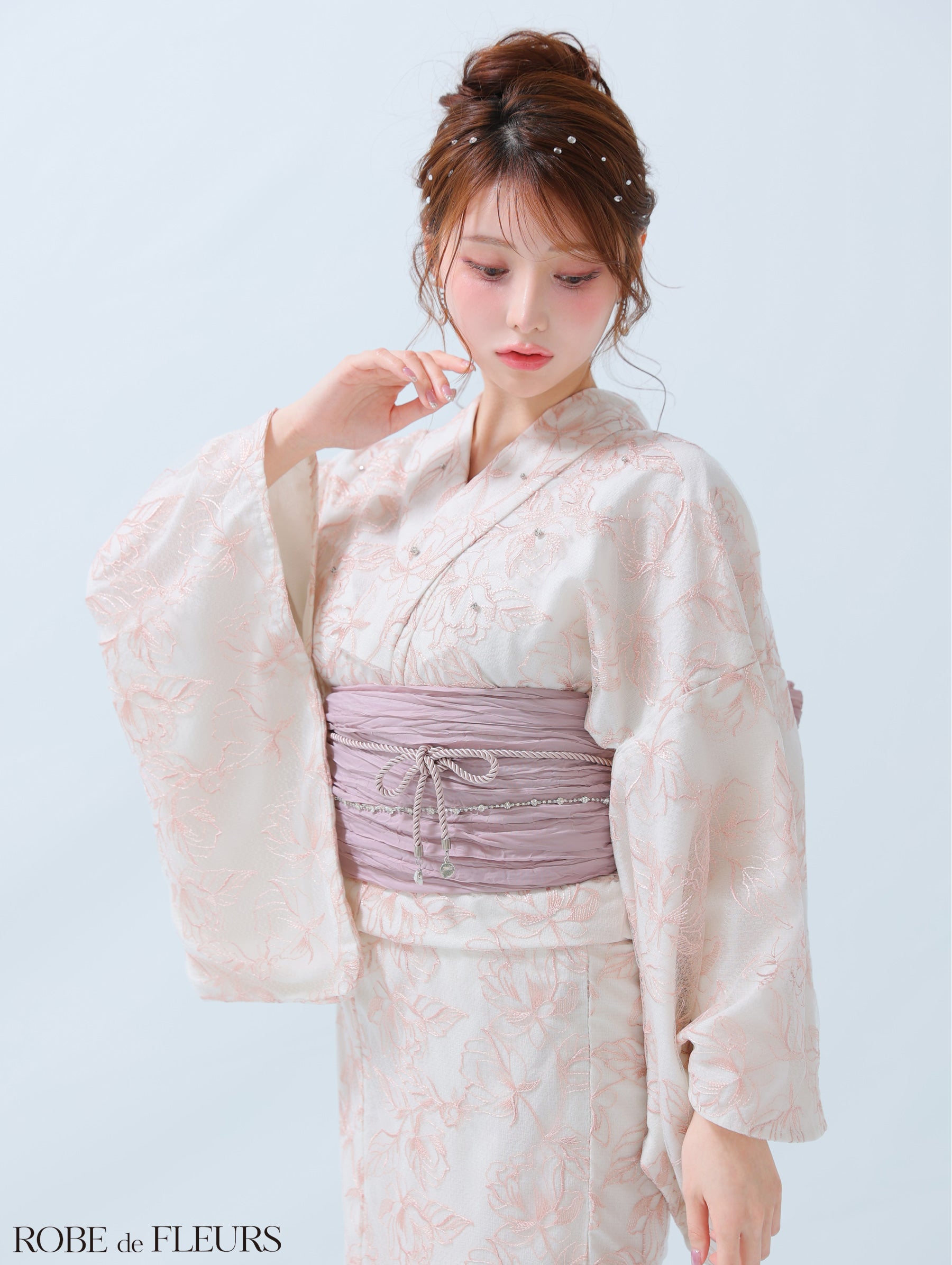 【浴衣】ROBE de FLEURS Sheer floral embroidered lace yukata　(fm4220)