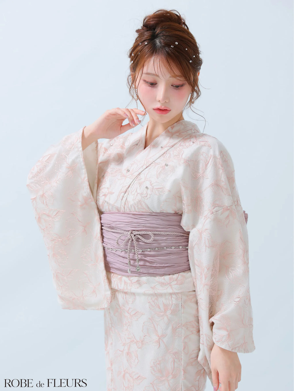 【浴衣】ROBE de FLEURS Sheer floral embroidered lace yukata　(fm4220)