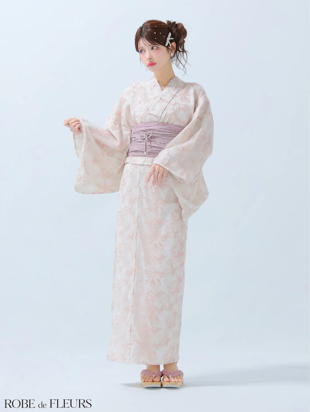 【浴衣】ROBE de FLEURS Sheer floral embroidered lace yukata　(fm4220)