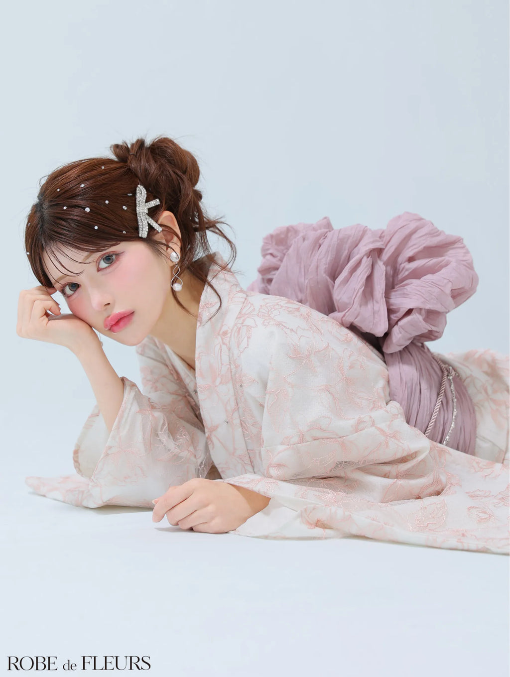 【浴衣】ROBE de FLEURS Sheer floral embroidered lace yukata　(fm4220)