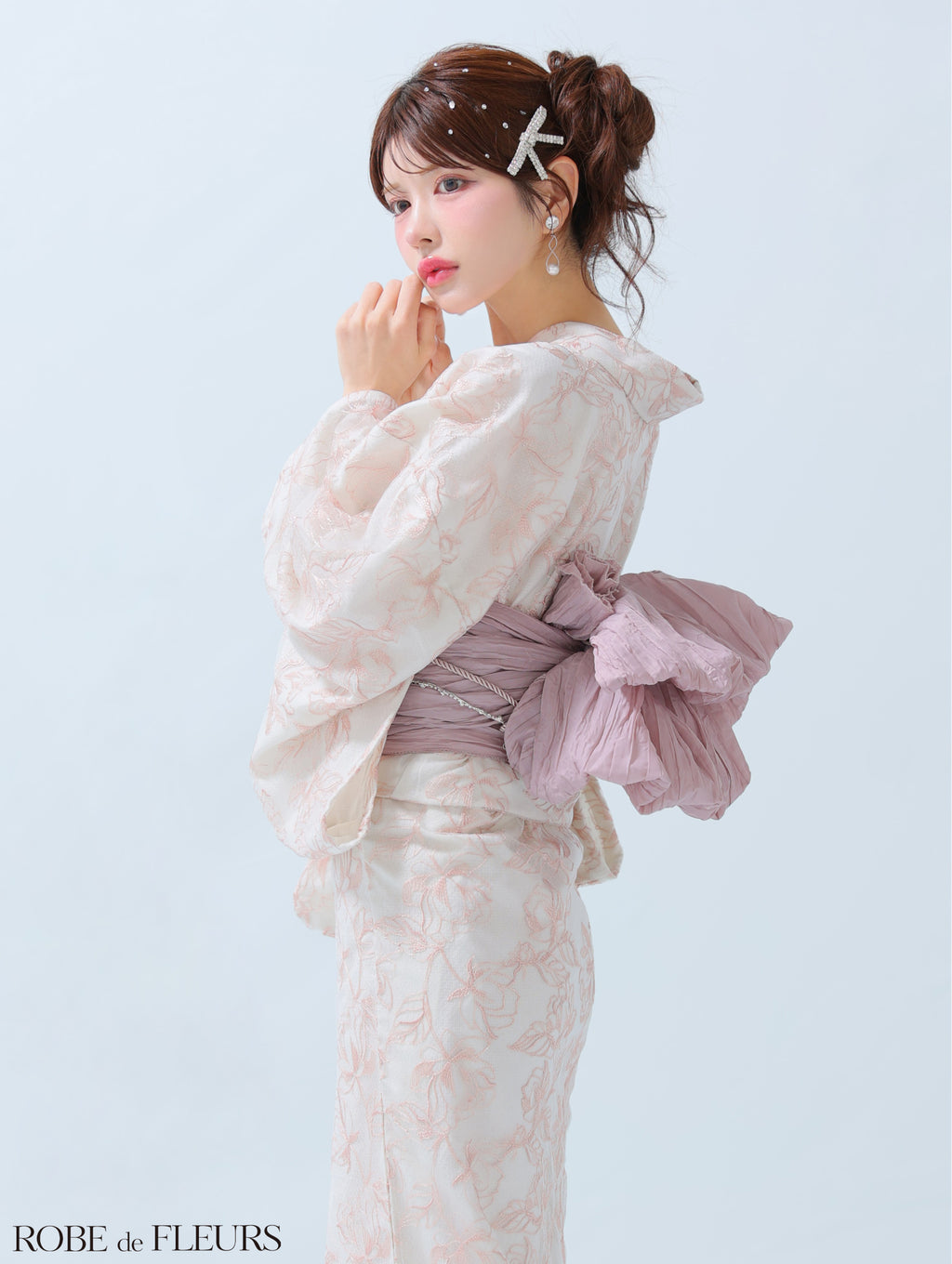 【浴衣】ROBE de FLEURS Sheer floral embroidered lace yukata　(fm4220)
