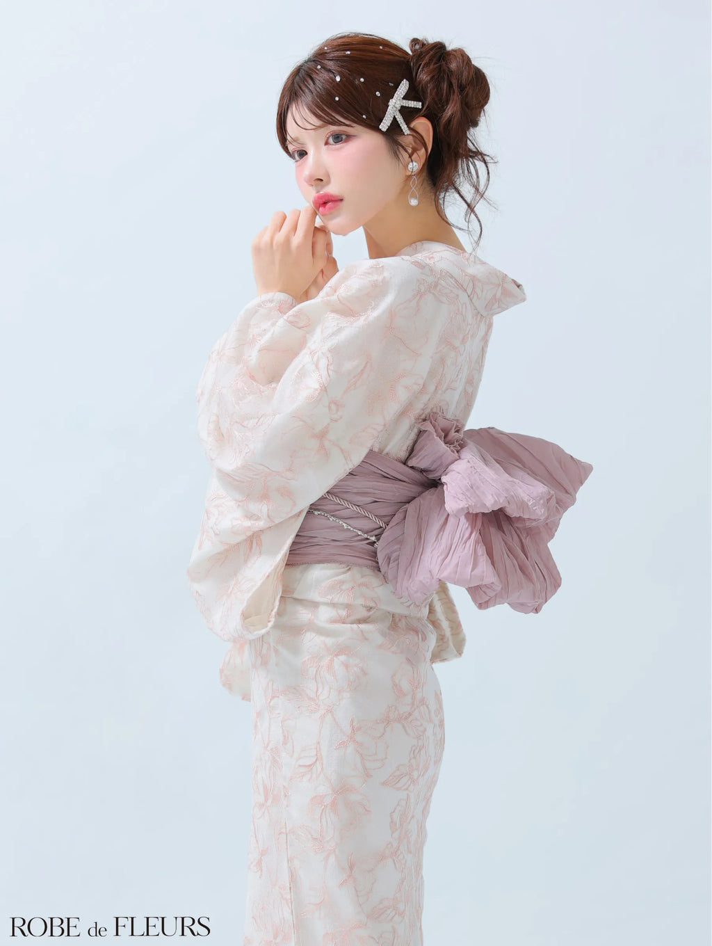 【浴衣】ROBE de FLEURS Sheer floral embroidered lace yukata　(fm4220)