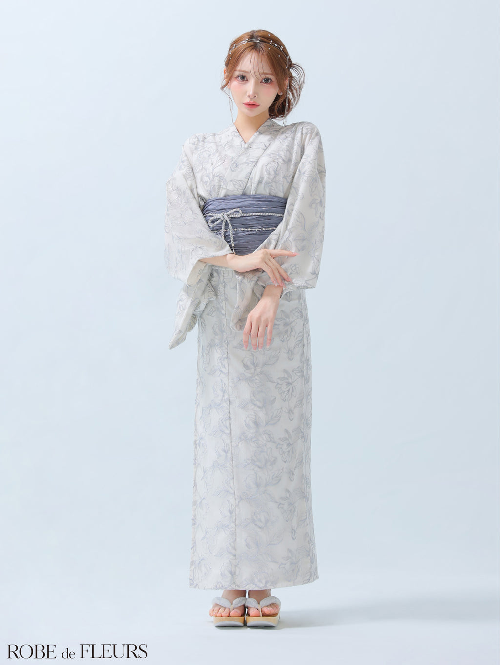 【浴衣】ROBE de FLEURS Sheer floral embroidered lace yukata　(fm4220)