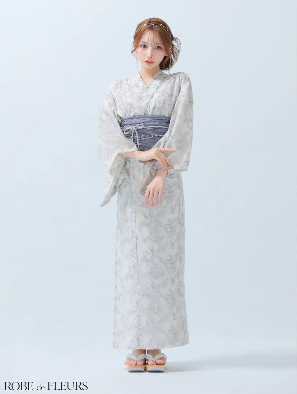 【浴衣】ROBE de FLEURS Sheer floral embroidered lace yukata　(fm4220)