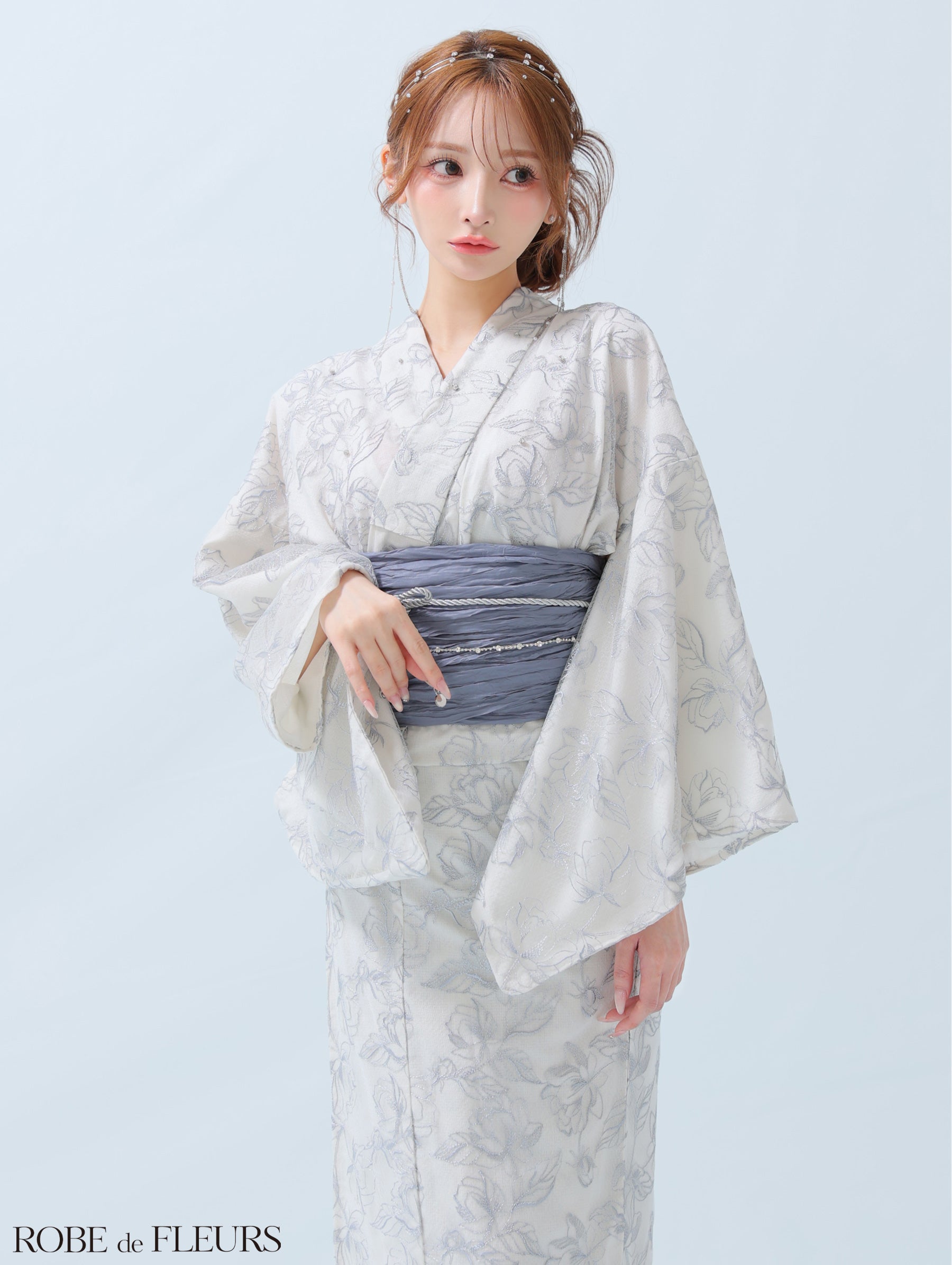 【浴衣】ROBE de FLEURS Sheer floral embroidered lace yukata　(fm4220)