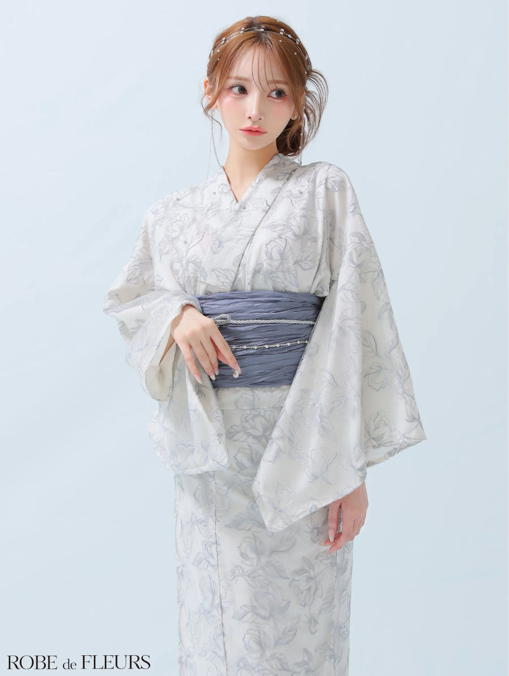 【浴衣】ROBE de FLEURS Sheer floral embroidered lace yukata　(fm4220)
