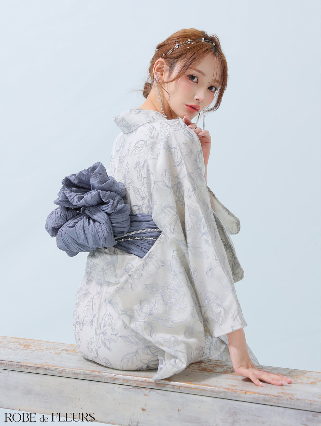 【浴衣】ROBE de FLEURS Sheer floral embroidered lace yukata　(fm4220)