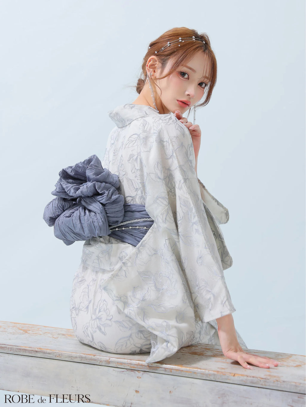 【浴衣】ROBE de FLEURS Sheer floral embroidered lace yukata　(fm4220)