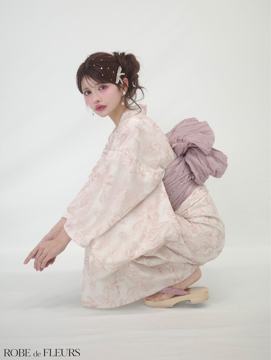 【浴衣】ROBE de FLEURS Sheer floral embroidered lace yukata　(fm4220)