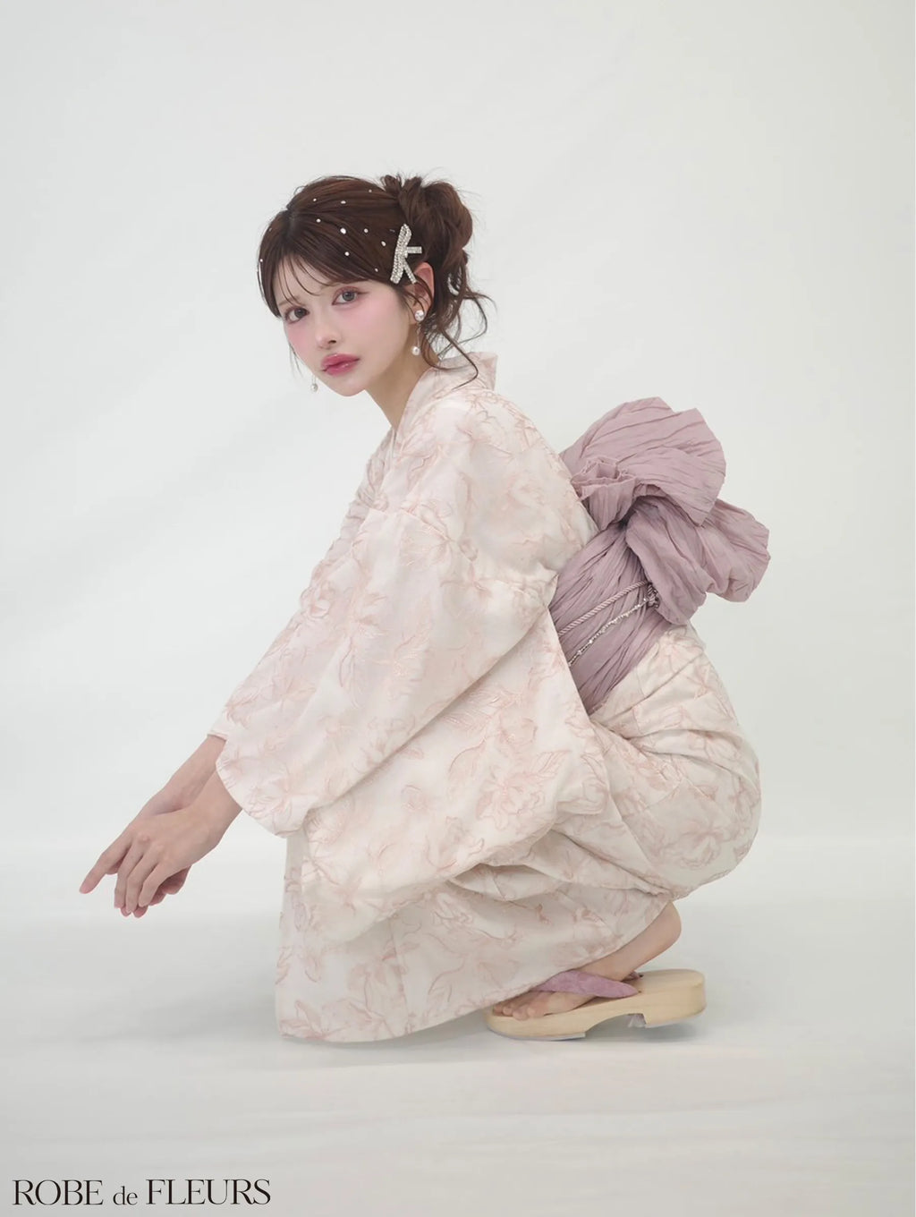 【浴衣】ROBE de FLEURS Sheer floral embroidered lace yukata　(fm4220)