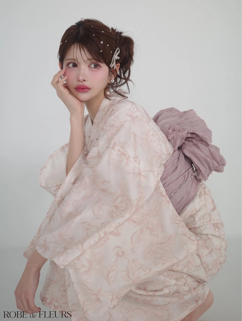 【浴衣】ROBE de FLEURS Sheer floral embroidered lace yukata　(fm4220)