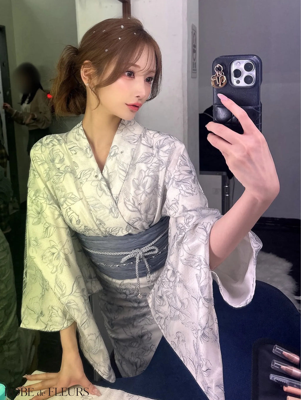【浴衣】ROBE de FLEURS Sheer floral embroidered lace yukata　(fm4220)