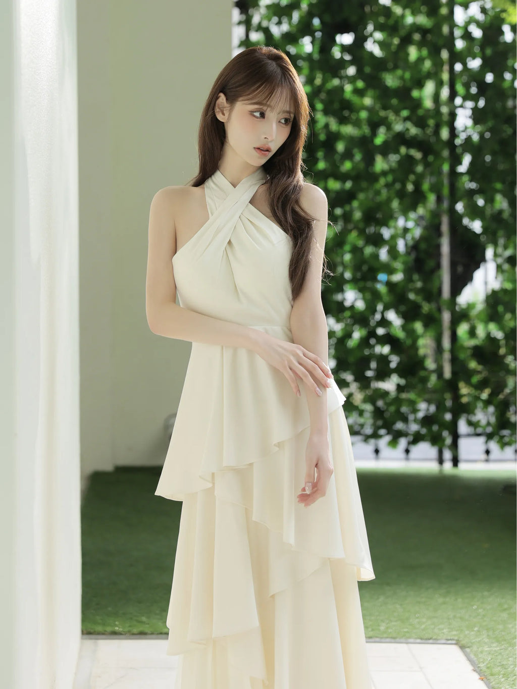 【りこちゃんコラボドレス】Divine flow halter long dress(fm4234)