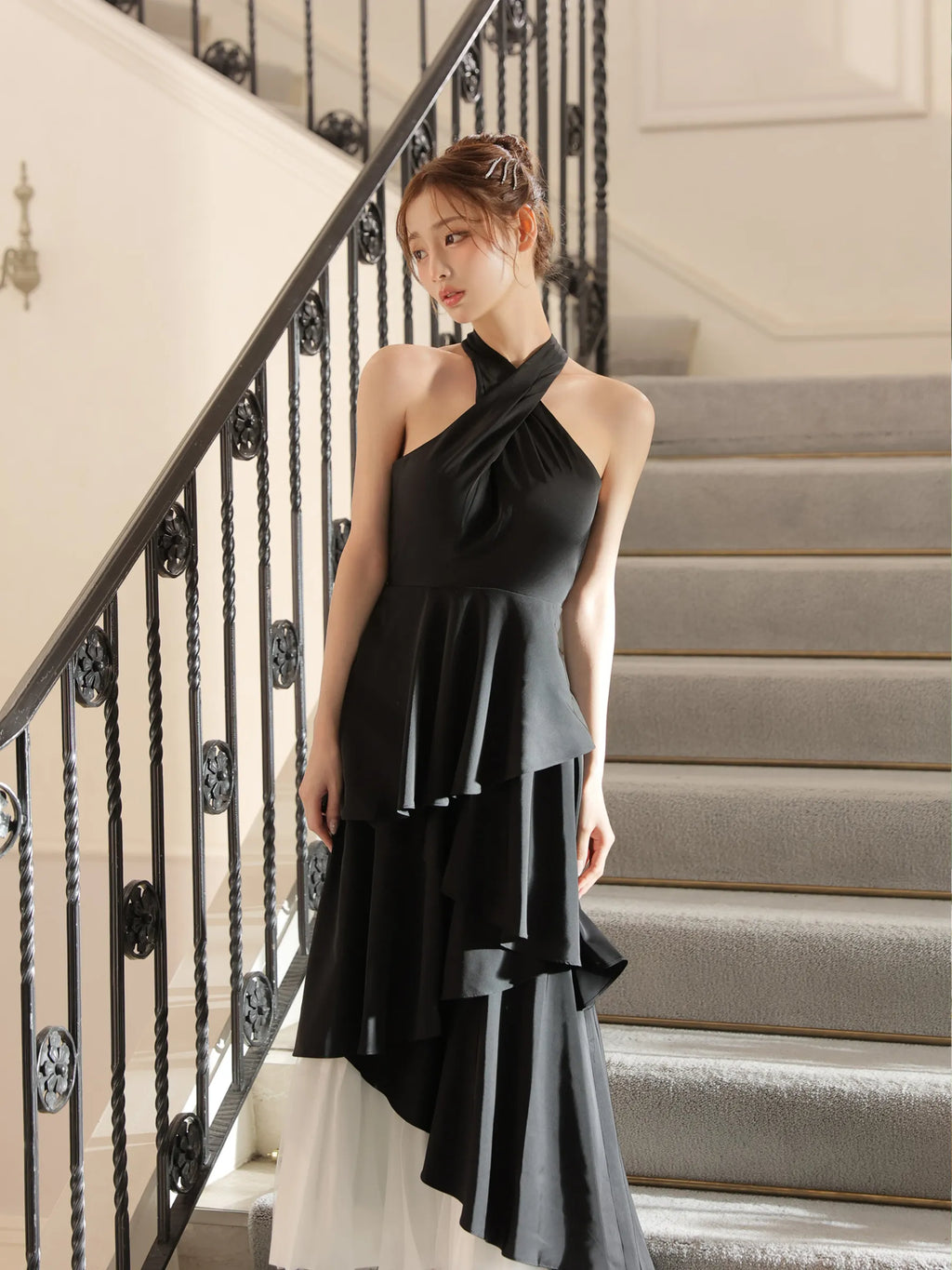 【りこちゃんコラボドレス】Divine flow halter long dress(fm4234)